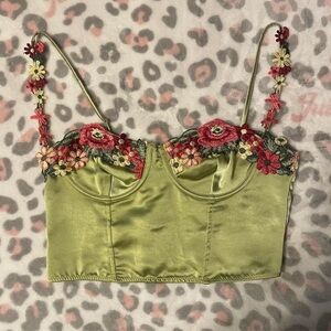 fashion nova satin green floral corset top